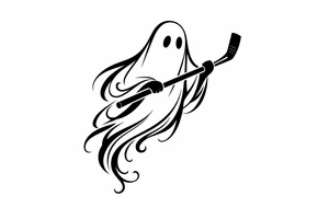 Silhouette of a ghost with a hockey stick, minimalist design. tattoo idea