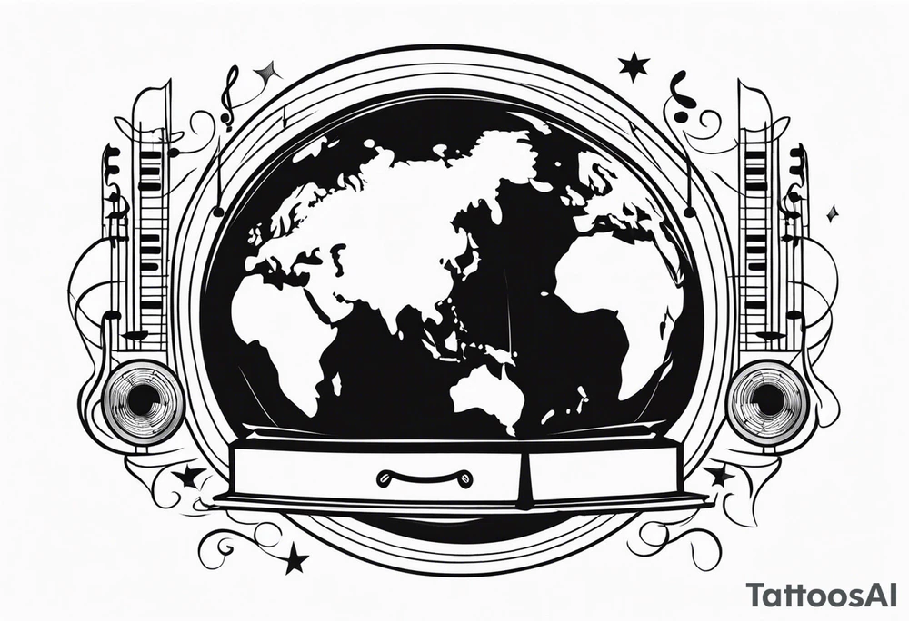 earth with music tattoo idea