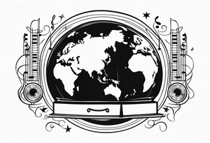 earth with music tattoo idea