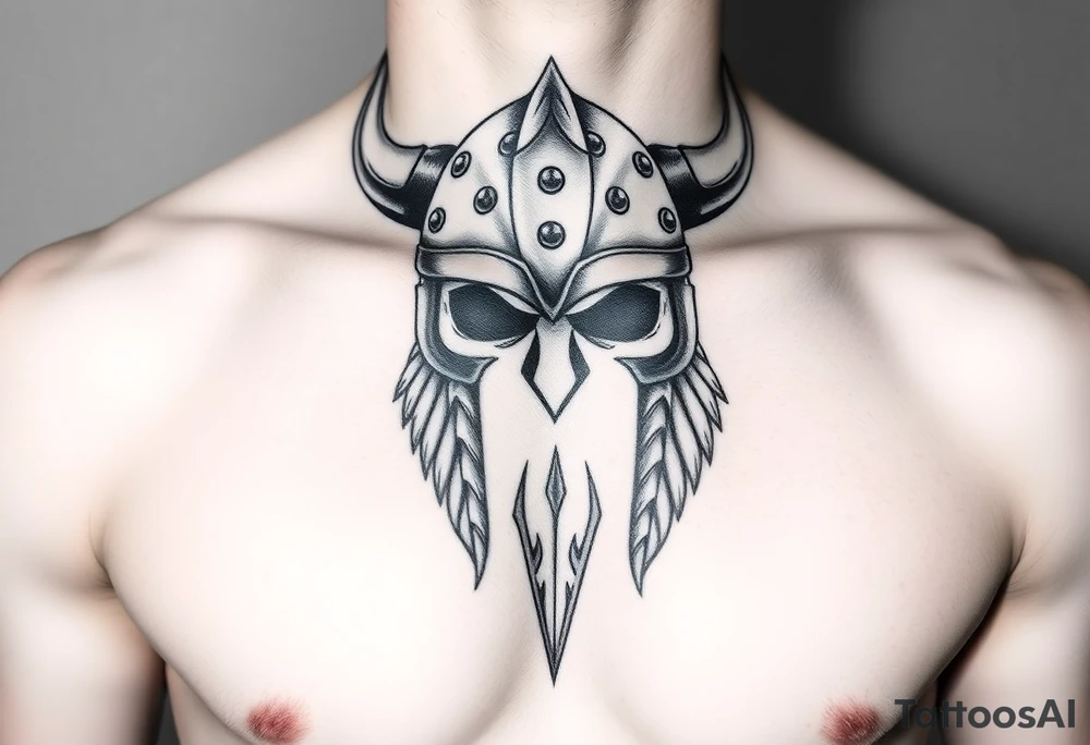 realistic large vikings helmet without face tattoo idea