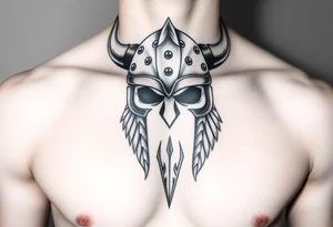 realistic large vikings helmet without face tattoo idea