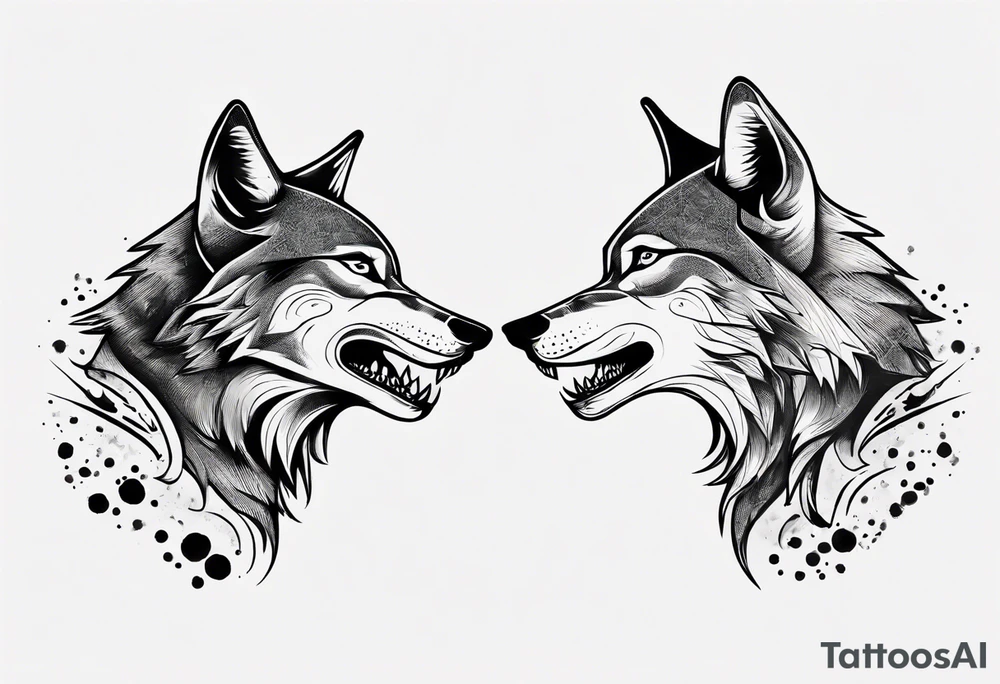 two wolves with their mouths closed and dancing on their hind legs. tattoo idea