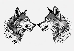 two wolves with their mouths closed and dancing on their hind legs. tattoo idea