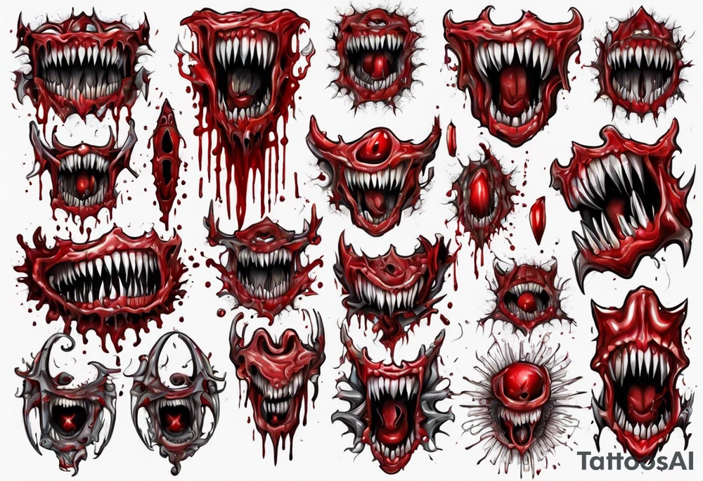 Sharp teeth
Pattern 
Horror
Blood tattoo idea