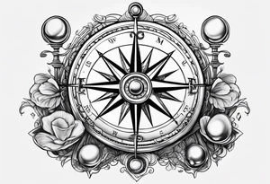 Compass, pirate, oyster with pearl tattoo idea