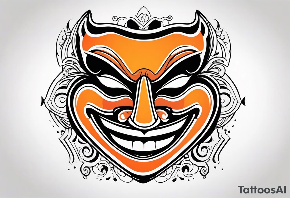 Laughing mask that is orange and black simplistic tattoo idea