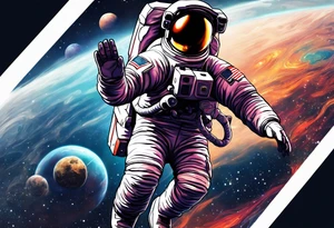Astronaut floating reaching hand out to space tattoo idea