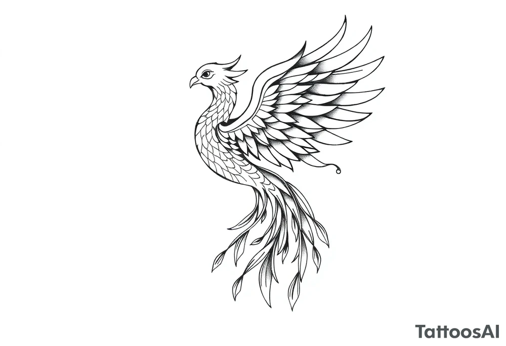 magnificent phoenix rising from golden flames with trailing embers tattoo idea