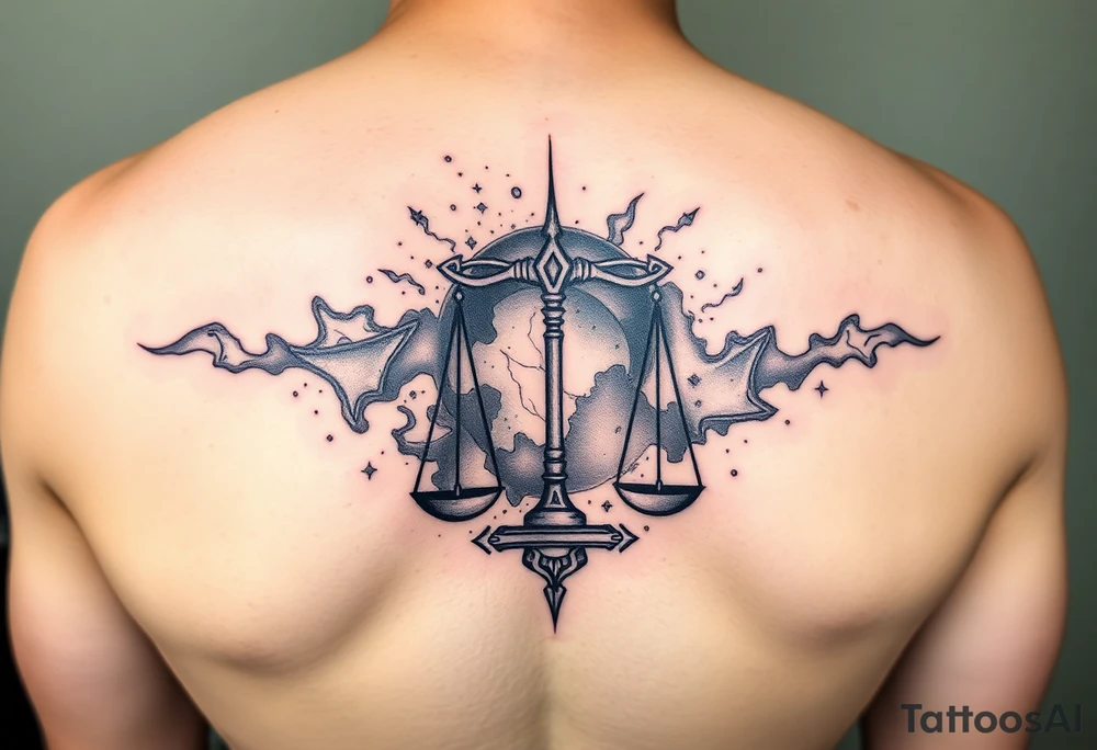 galaxy tattoo with scales weighing time but it's ethreal tattoo idea