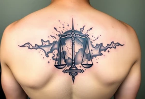galaxy tattoo with scales weighing time but it's ethreal tattoo idea