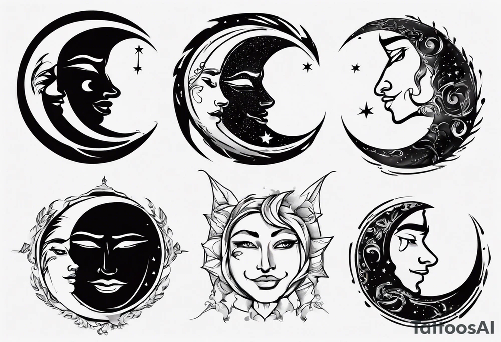 crescent moon with cartoon face for men tattoo idea