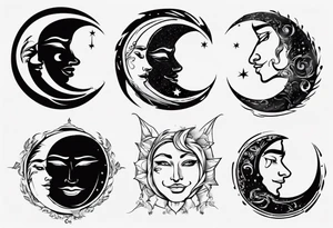 crescent moon with cartoon face for men tattoo idea