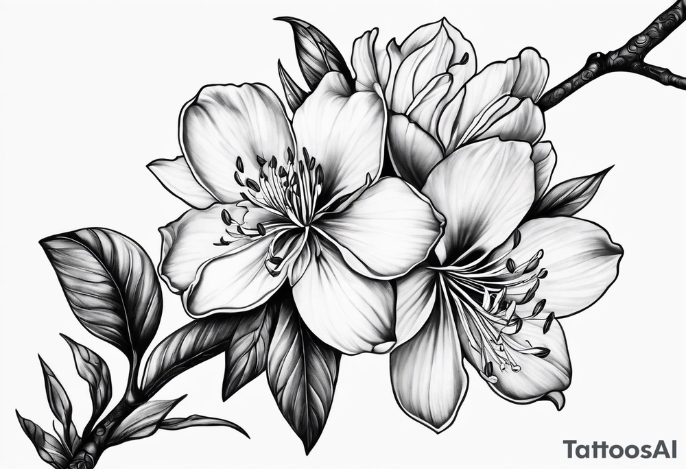 5-petal azaleas along a long branch tattoo idea