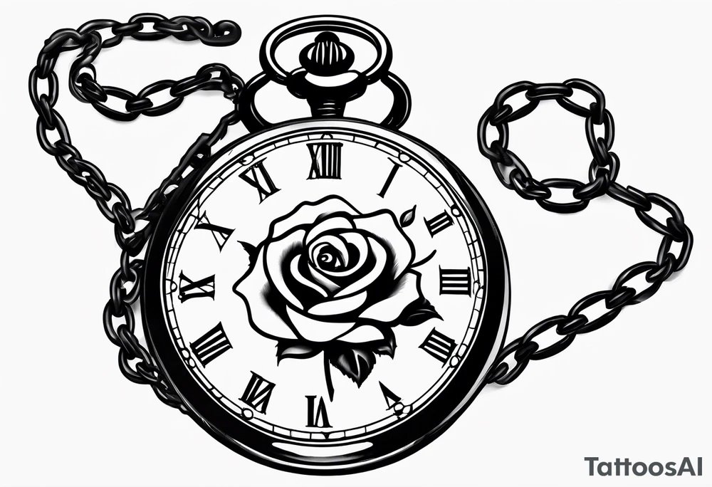 Pocket watch with chain and roses tattoo idea