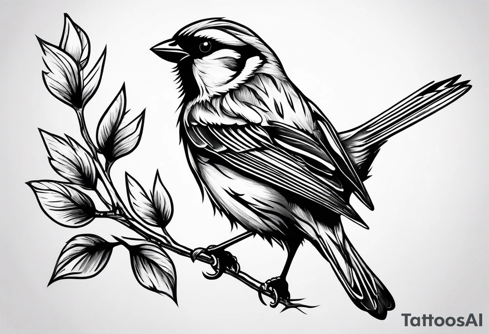 Sparrow taking off from breaking branch tattoo idea