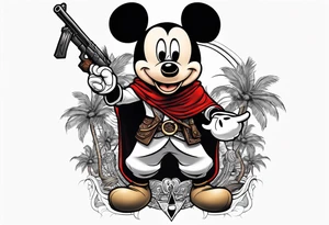 mickey mouse as assassins creed character with palm trees tattoo idea