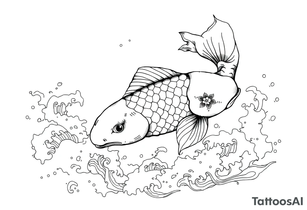 traditional koi fish swimming upstream through turbulent waves tattoo idea