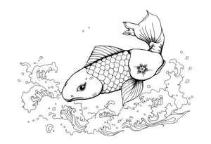 traditional koi fish swimming upstream through turbulent waves tattoo idea