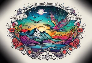 Landscape tattoo on the front neck that's appear to be ejecting from the skin, symbolizing the freedom. tattoo idea