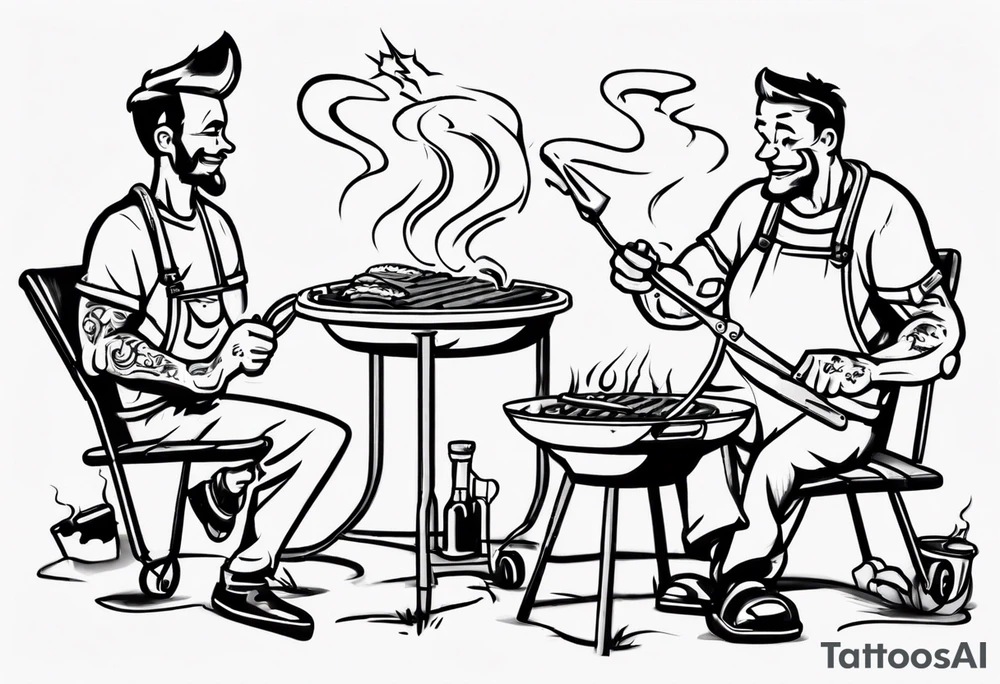 Father and son spending time grilling outside tattoo idea