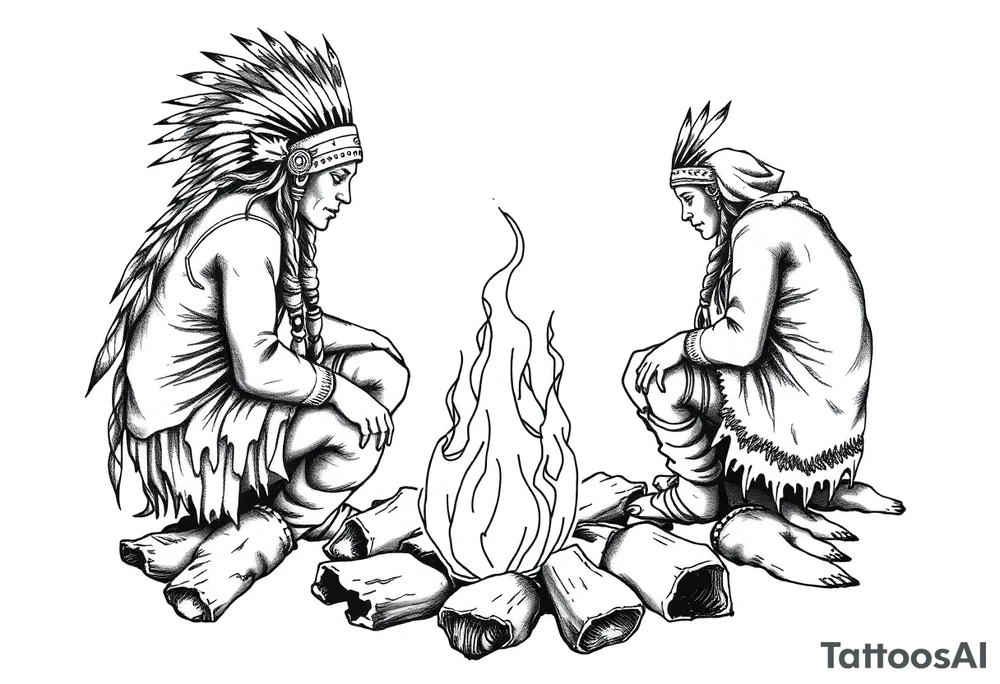 Native Americans around campfire tattoo idea