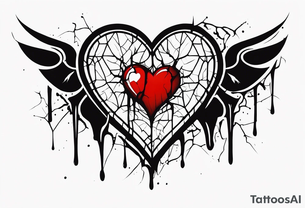 A heart bleeding ink through cracks tattoo idea