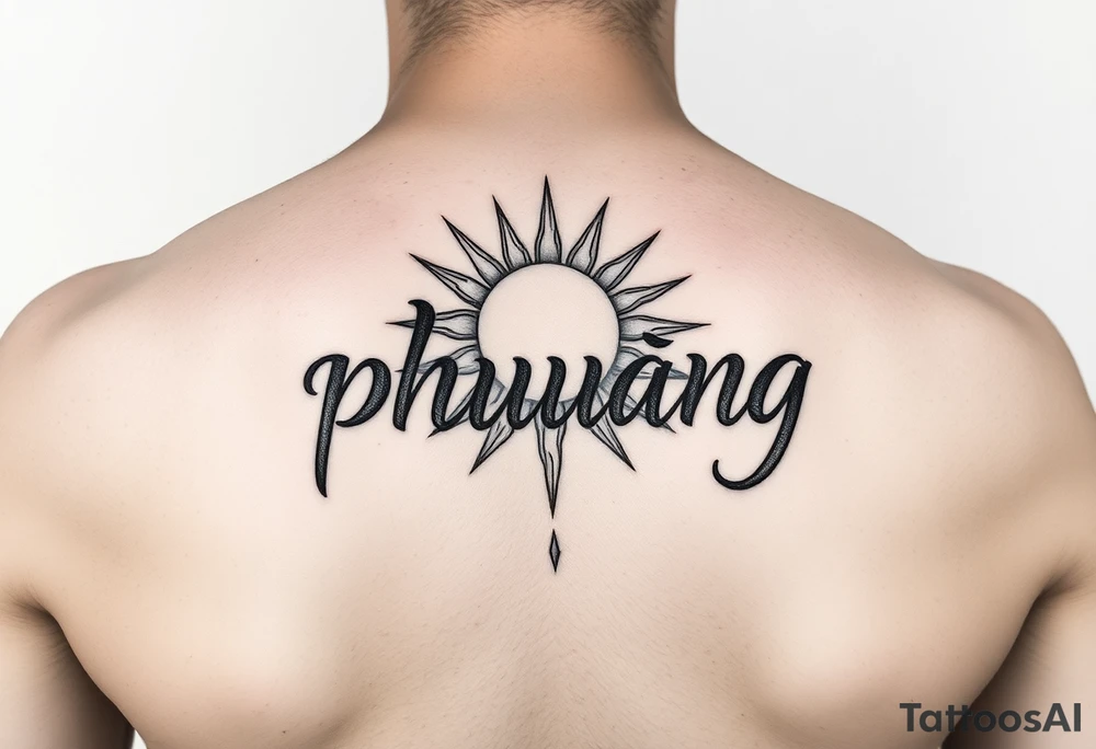 Word "phuong" written with sun tattoo idea