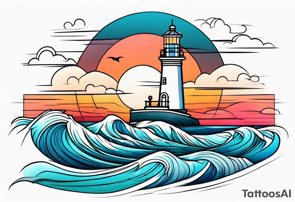 lighthouse and rough sea in a beautiful sunset geometric tattoo idea