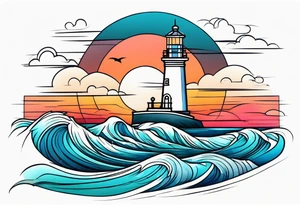 lighthouse and rough sea in a beautiful sunset geometric tattoo idea