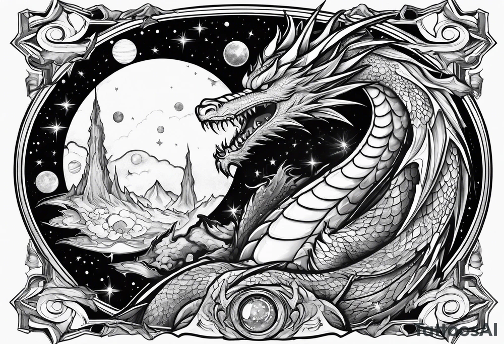Wizard dragon in space planets tattoo idea