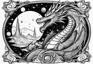 Wizard dragon in space planets tattoo idea