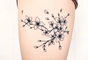 delicate cherry blossoms swirling in spring breeze with petals tattoo idea