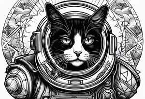 space, nature, rocket, cat tattoo idea