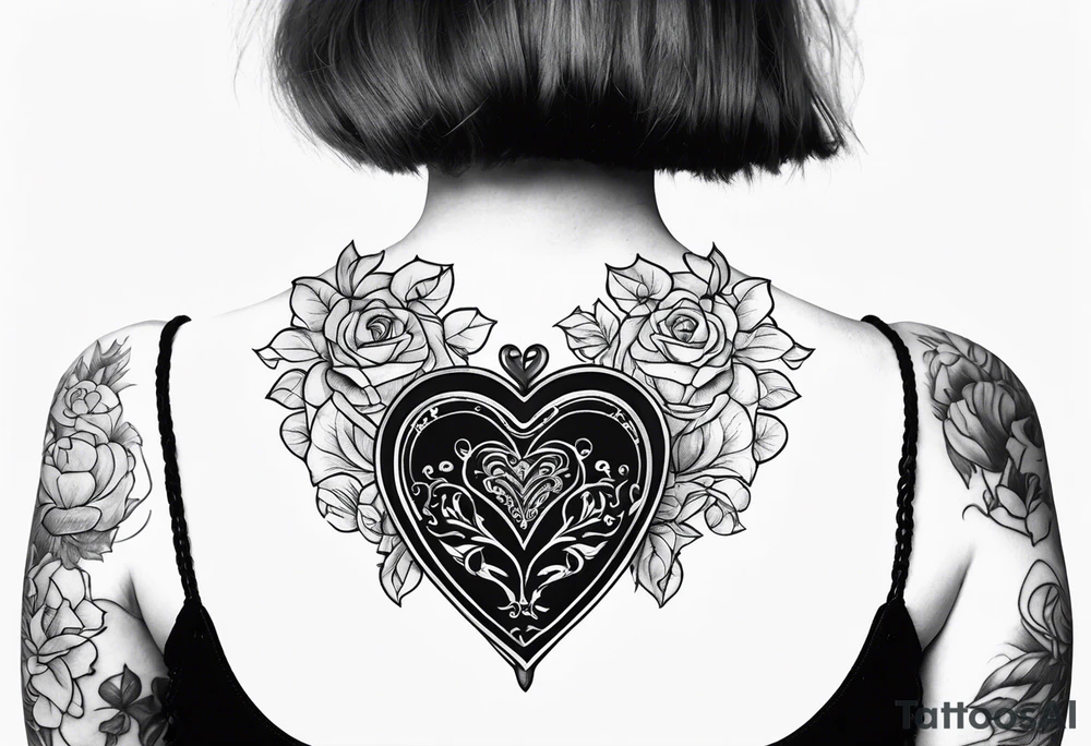 necklace heart locket with two human shadows tattoo idea