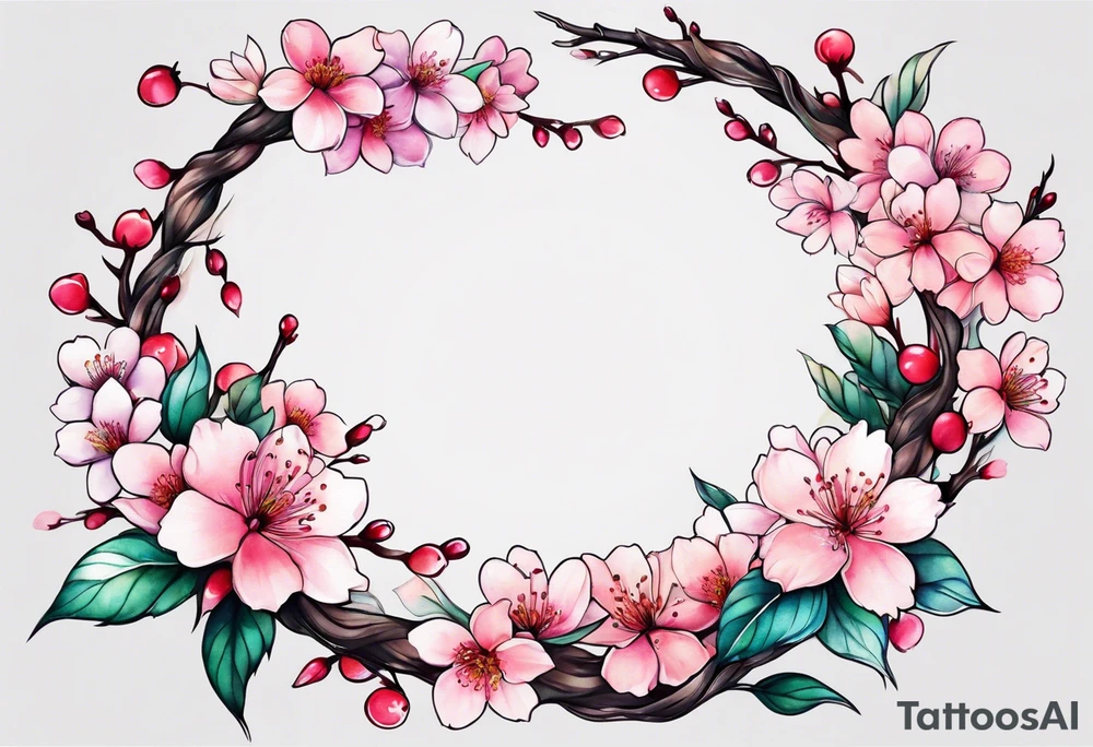 Wreath of cherry blossoms tattoo idea