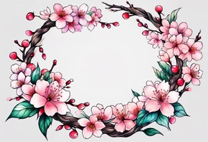 Wreath of cherry blossoms tattoo idea