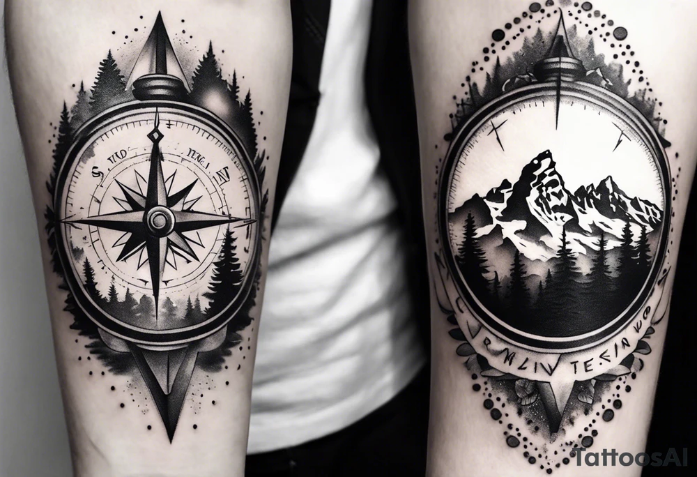compass  with grand Tetons in the middle tattoo idea