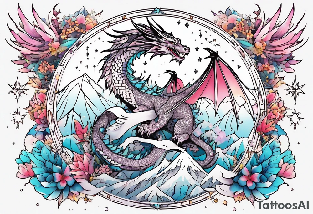 Constellation, wing , snow , cross , dragon japan kawaii tattoo idea