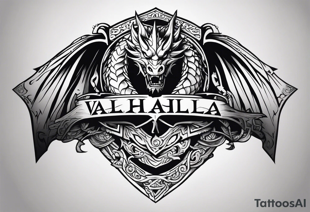 Valhalla sword shield dragon axe tattoo idea