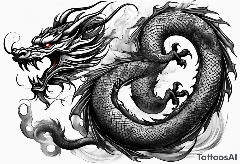 Traditional Japanese Dragon full body and smoke tattoo idea