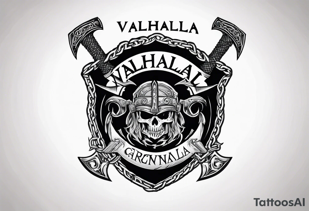 Valhalla round shield axe barbed wire chains tattoo idea