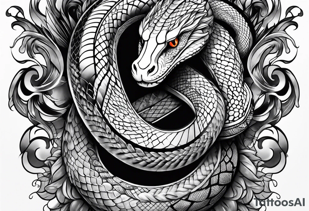 Arm tattoo with a snake amd smoke tattoo idea