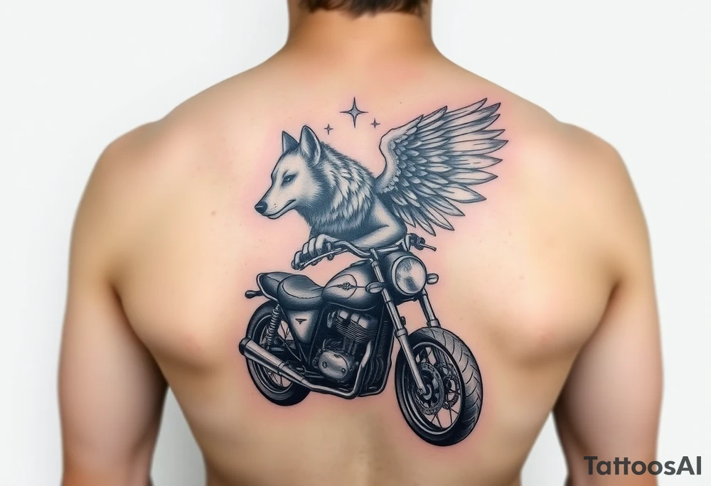 guardian angel wolf on a motorcycle tattoo idea