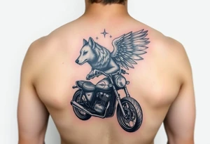 guardian angel wolf on a motorcycle tattoo idea