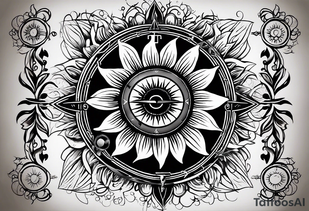 Sunflower and a compass, with the words "To Thine Own Self Be True" tattoo idea