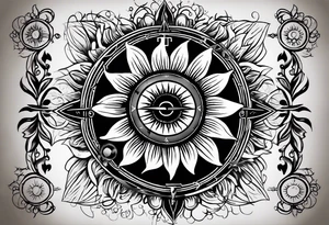 Sunflower and a compass, with the words "To Thine Own Self Be True" tattoo idea