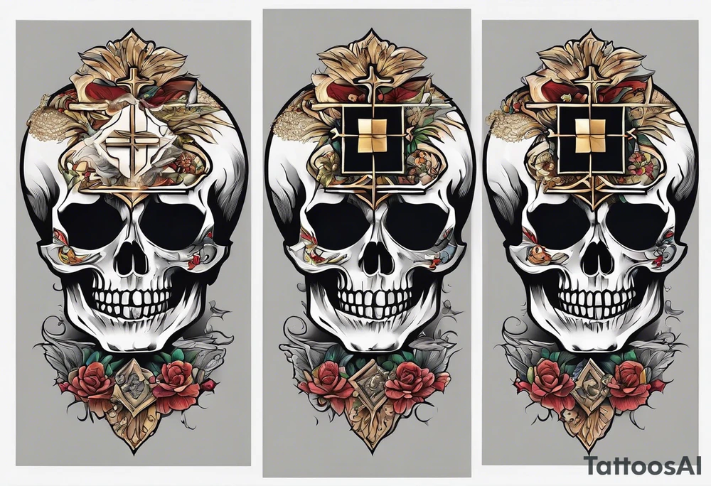 skeleton walking with a cross in a dessert tattoo idea