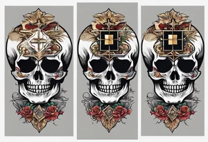 skeleton walking with a cross in a dessert tattoo idea