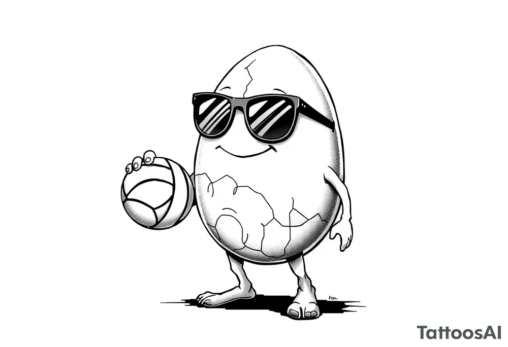 walking egg with cracked sheel in sunglasses,
, holding a volleyball tattoo idea