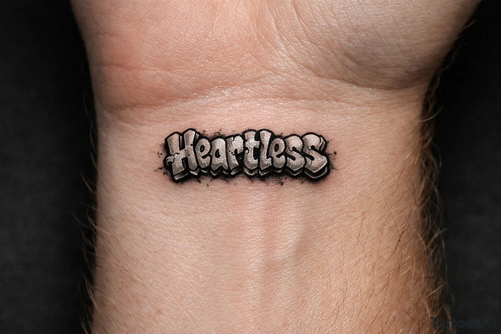 show me a tattoo of heartless with bubble letters with shading tattoo idea